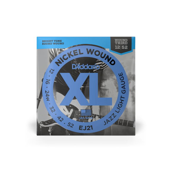 D'Addario – XL 12-52, Jazz Light, Nickel Wound Electric Guitar Strings, EJ21